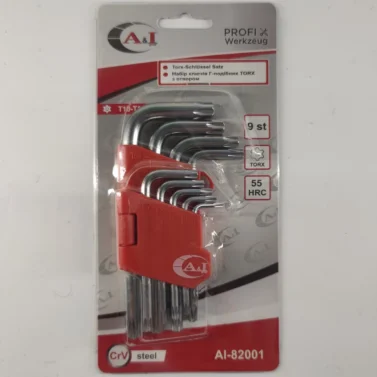 Ключі зірочка Г-подібні 9шт TORX з отвором small T10-T50 AI-82001