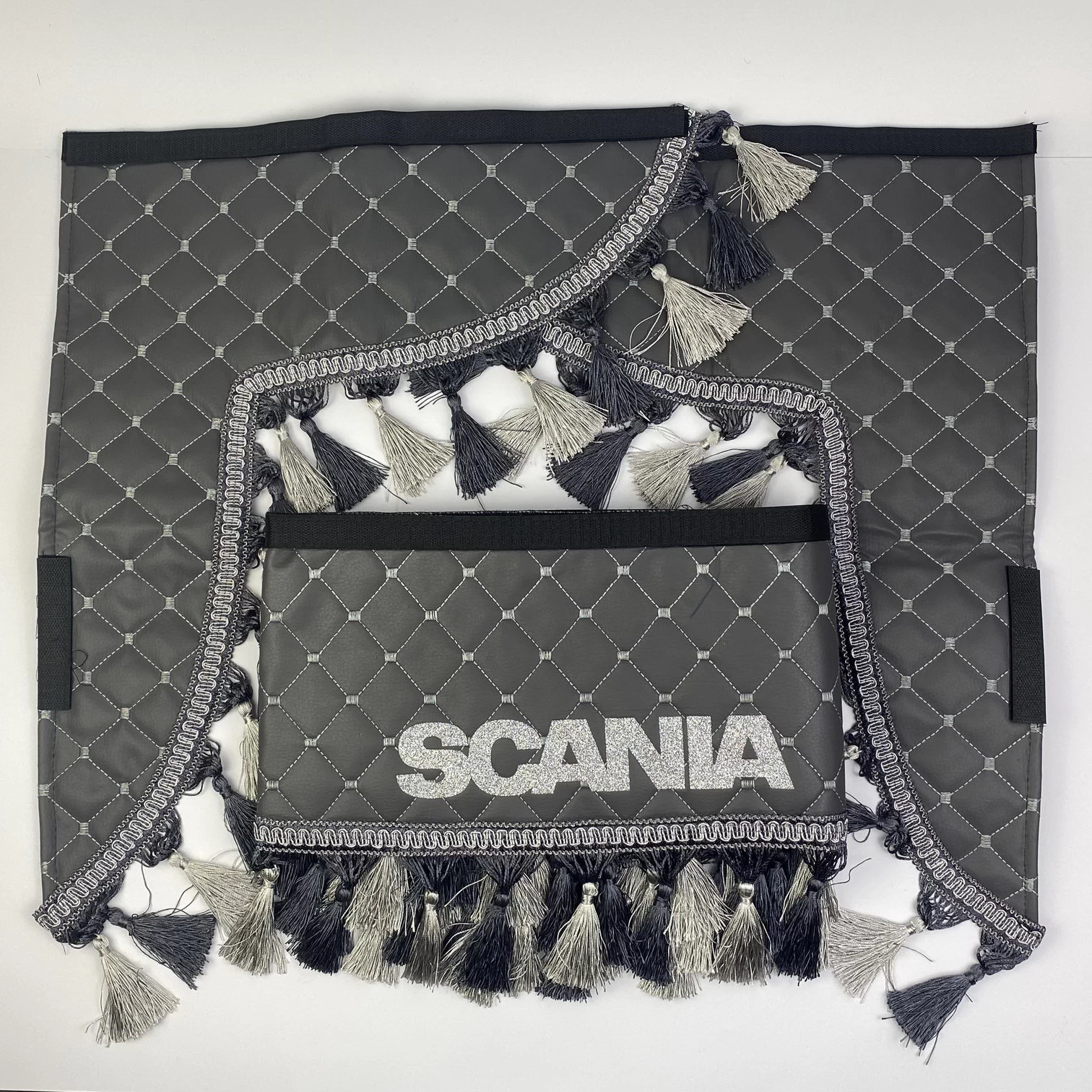 Шторка SCANIA сіра еко-шкіра з куточками - Зображення 2