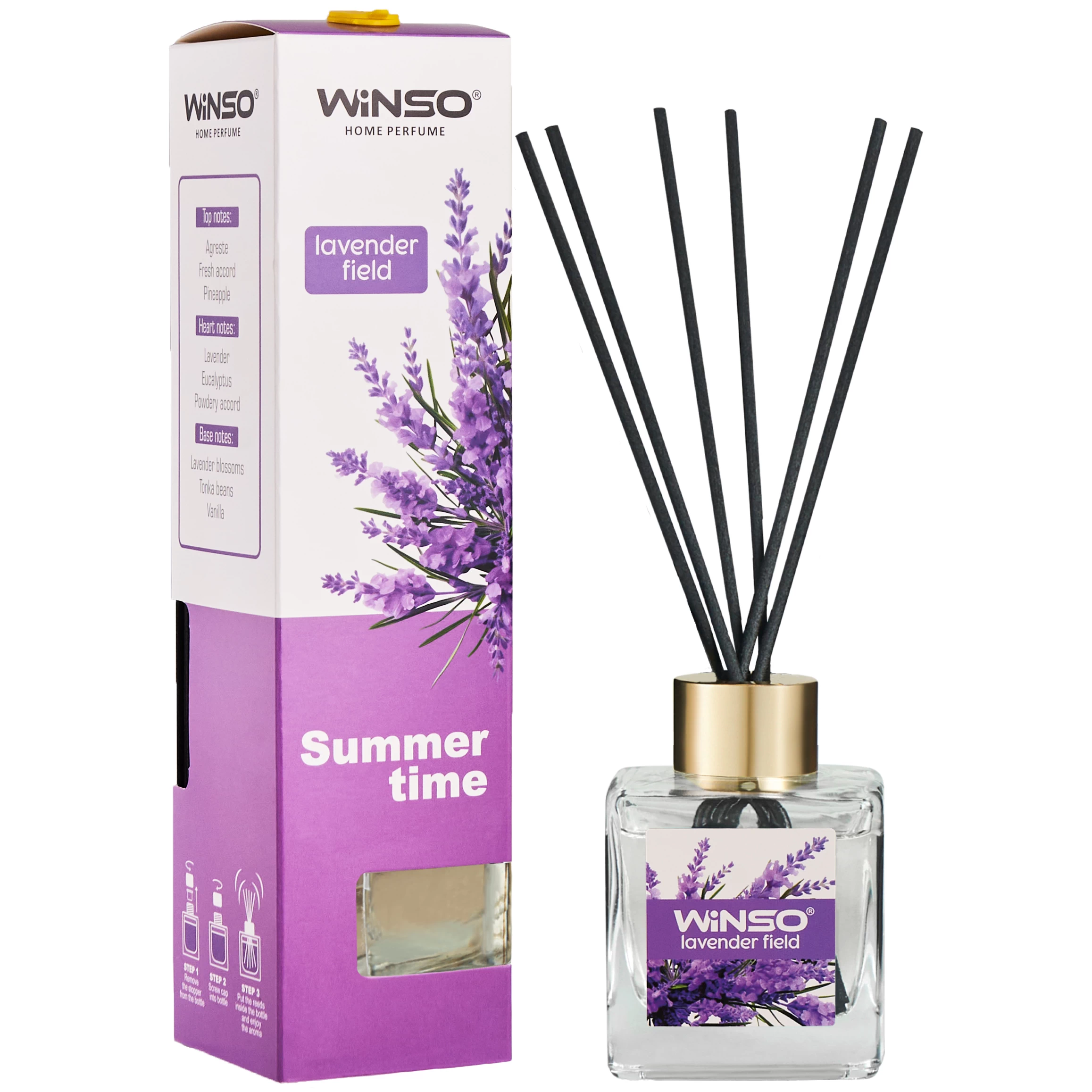 Аромадифузор з паличками WINSO Summer Time - Lavender Field (100мл) Лавандове поле - Зображення 2